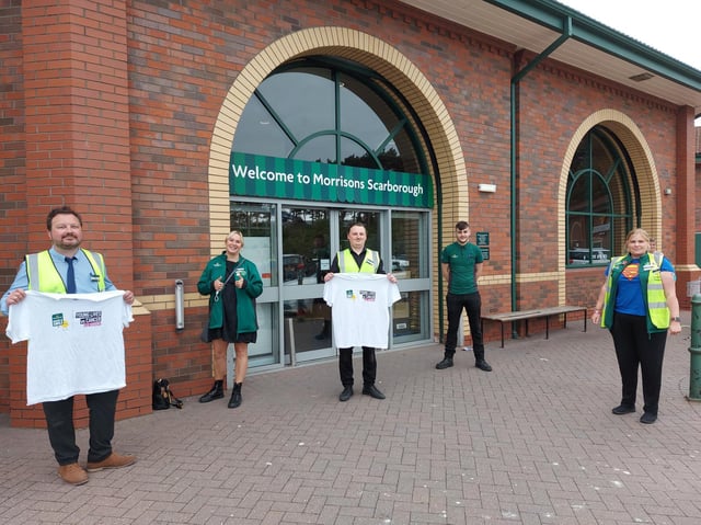 Morrisons staff. From left: Alan Bell, produce manager, Kathryn Dunn, Malton community champion, Chris Smith, meat and fish manager, Mikey Sharpe, customer assistant and Ellie Waite, Scarborough Community Champion. Picture: Ellie Waite