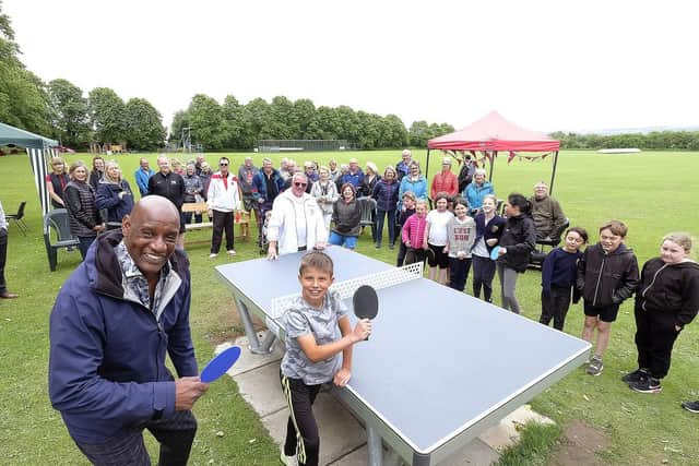 The Chase star Shaun Wallace opens the new outdoor table tennis table at Snainton
Photo by Richard Ponter