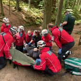 Paramedics and mountain rescue team members at yesterday's incident.