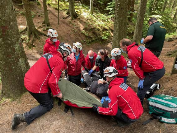 Paramedics and mountain rescue team members at yesterday's incident.