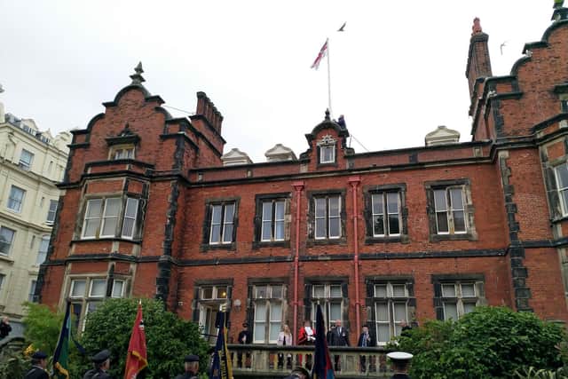 The Armed Forces Day flag flying above the Town Hall in Scarborough