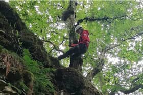 The runner had fallen and suffered a shoulder injury. Photo from the team's training exercise earlier in the day. Photo by Scarborough and Ryedale Mountain Rescue Team.