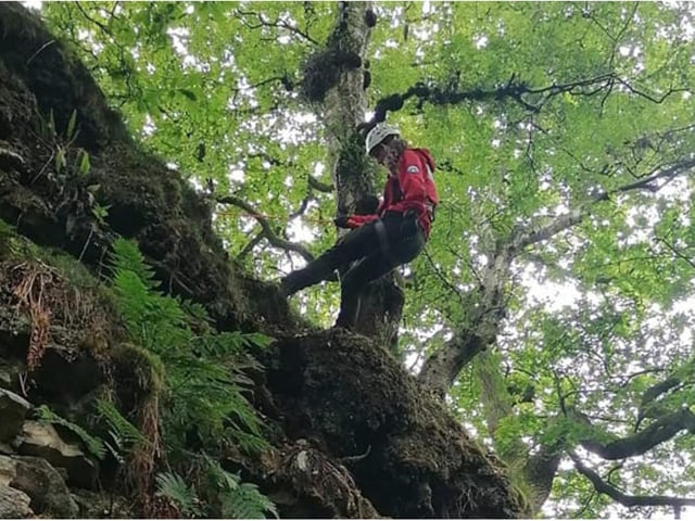 The runner had fallen and suffered a shoulder injury. Photo from the team's training exercise earlier in the day. Photo by Scarborough and Ryedale Mountain Rescue Team.