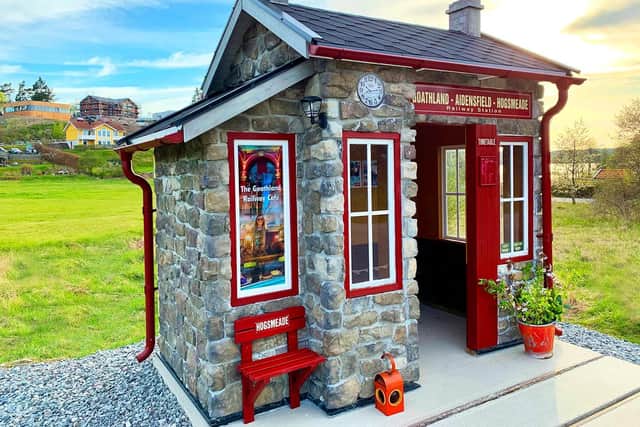 The colourful and quirky bus stop in a village just outside Stockholm, modelled on Goathland Railway Station.