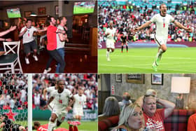 Jubilant scenes in Scarborough as England fans react to a historic 2-0 win over Germany as Raheem Sterling and Harry Kane bag the goals. Photo: (Getty/Catherine Ivill)