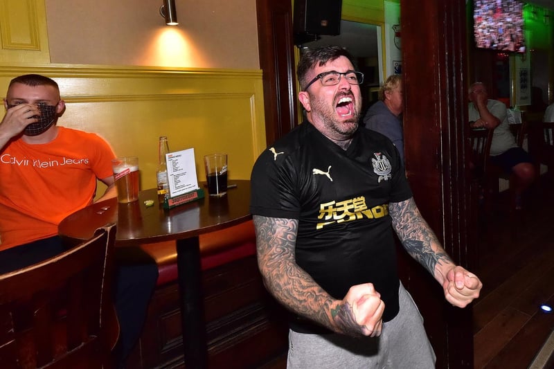 Bar 2 B fans go wild as Raheem Sterling slots England's opener past Manuel Neure.