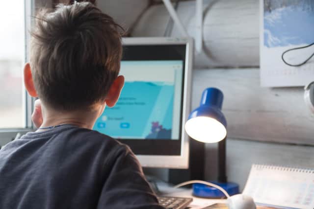 Stock image, child remote learning at home.