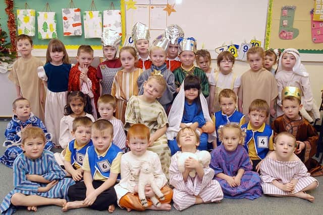 A group of Burlington Infant School pupils get ready to perform in their Nativity Play in 2003. (PA0351-12a)