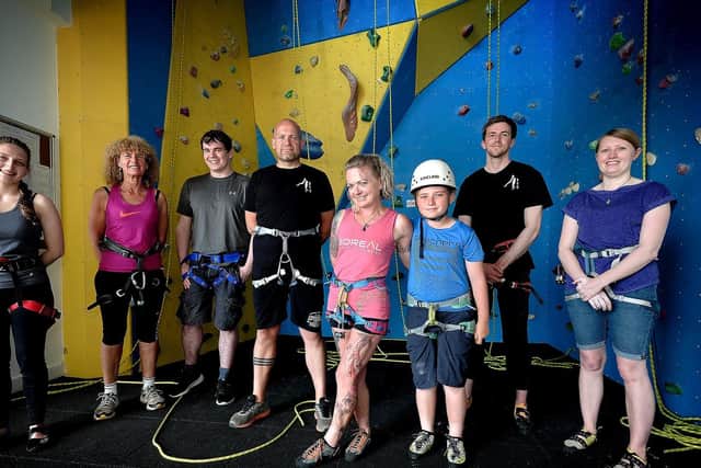 David Scriver, fourth from left, and club colleagues at The Street’s climbing wall.