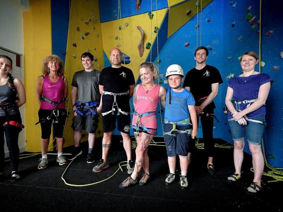 David Scriver, fourth from left, and club colleagues at The Street’s climbing wall.