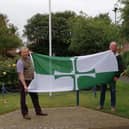 Andrew Jenkins, left, and James Hodgson with the Kirkcudbright flag.