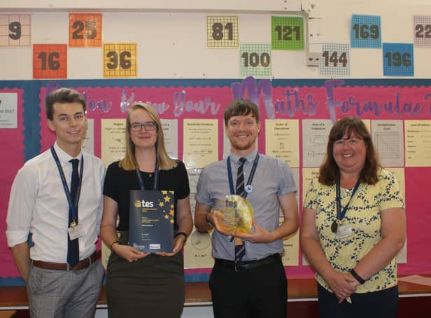 Some of the winning Malton School maths department members with their TES awards