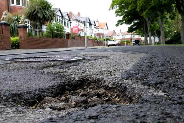 A pothole on Peasholm Drive. Picture: JPI Media/ Richard Ponter