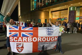 Scarborough councillor Neil Heritage, left, represented the town with a custom St George's flag. (Photo: Neil Heritage)