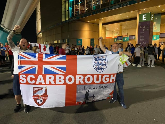 Scarborough councillor Neil Heritage, left, represented the town with a custom St George's flag. (Photo: Neil Heritage)