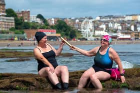 Scarborough Sea Swimmers, who are hosting a rally July 10 raising funds for Covid heroes. Pictured are Carmel O'Toole and Caroline Powell. Picture Bruce Rollinson