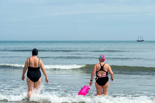 Scarborough Sea Swimmers, who are hosting a rally July 10 raising funds for Covid heroes. Pictured are Carmel O'Toole and Caroline Powell. Picture Bruce Rollinson