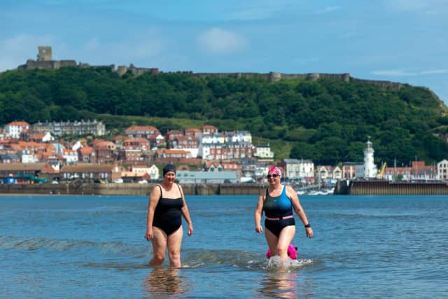 Scarborough Sea Swimmers, who are hosting a rally July 10 raising funds for Covid heroes. Pictured are Carmel O'Toole and Caroline Powell. Picture Bruce Rollinson