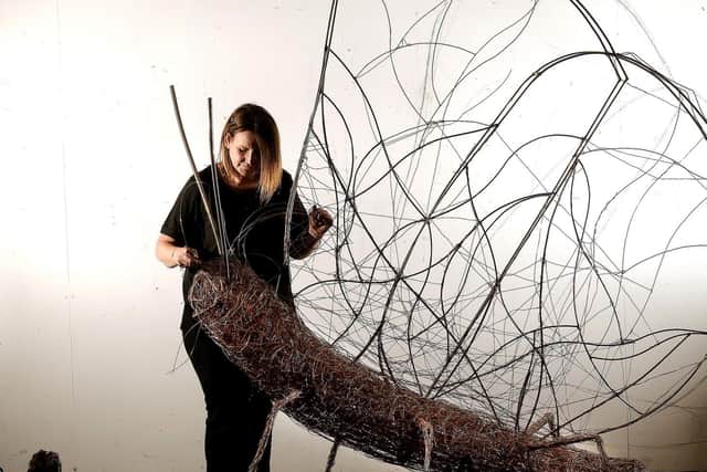 Emma Stothard works on her new sculpture in her Whitby studio.