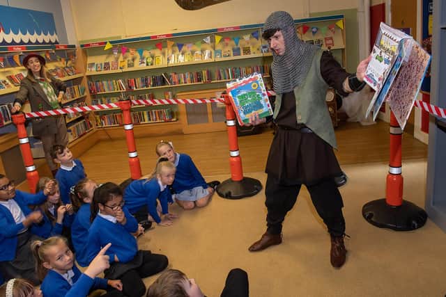 The Time Traveller, Peter Plow from Scarborough Castle in the 1200s, learns about 21st century life through library books the children have chosen