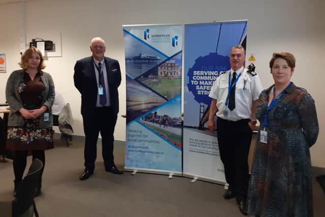 OPCC Public Health Business Manager Marie Morgan, PCC Jonathan Evison, Humberside Police T/Asst Chief Constable Darren Downs and Det  Supt. Laura Koscikiewicz, head of Humberside Police Protecting Vulnerable People Team at the symposium.