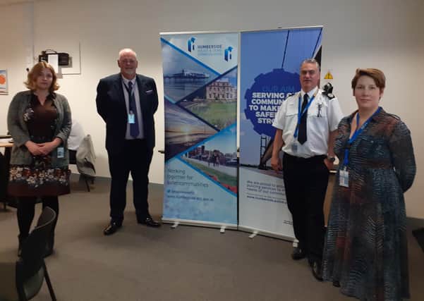 OPCC Public Health Business Manager Marie Morgan, PCC Jonathan Evison, Humberside Police T/Asst Chief Constable Darren Downs and Det  Supt. Laura Koscikiewicz, head of Humberside Police Protecting Vulnerable People Team at the symposium.