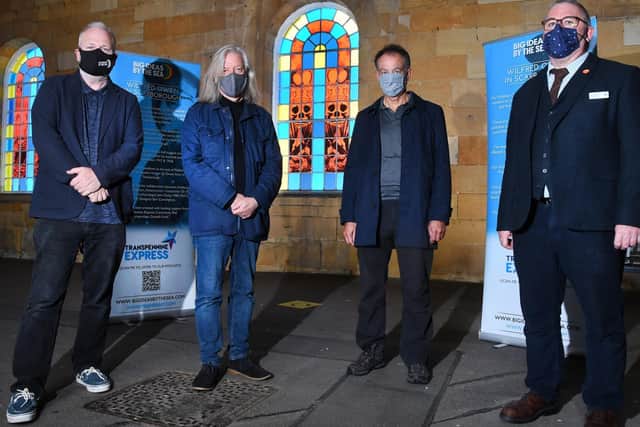 The new Wilfred Owen windows are unveiled at Scarborough Train Station.