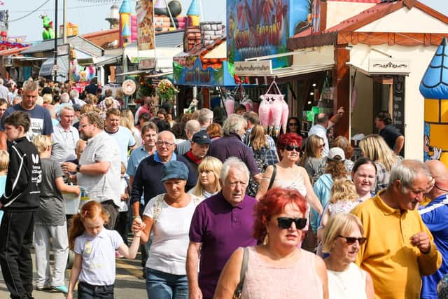 Crowds on Pier Road at Whitby Regatta.