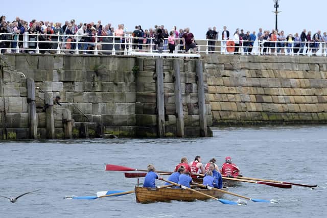 Regatta rowing action at Whitby harbour,
