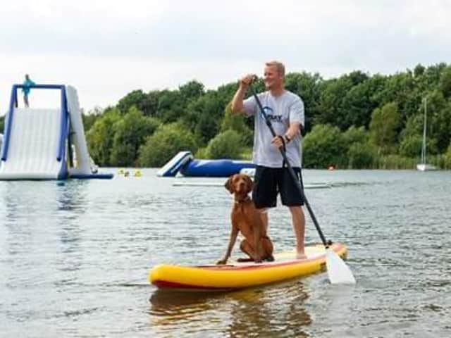 The Park's operations manager James Whitehead takes his dog out on a paddle board