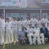 The Folkton & Flixton CC team line up with Kumar Sangakkara