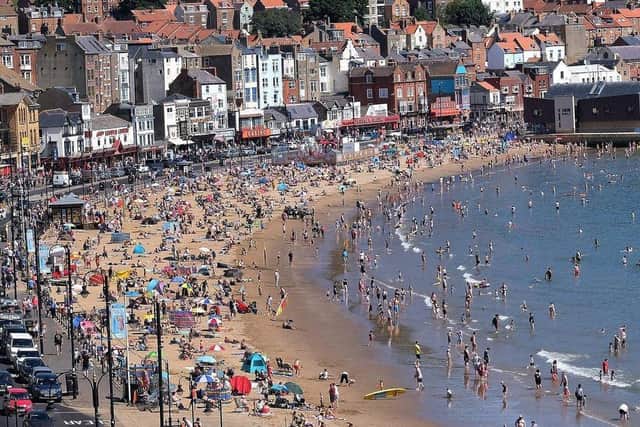 Scarborough has been basking in glorious sunshine with hundreds of beach-goers rushing to the shore.