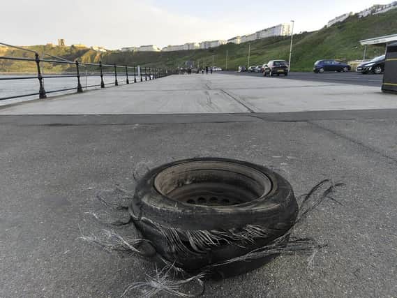 A shredded tyre found on Royal Albert Drive following the Static Royal car event in February 2020.