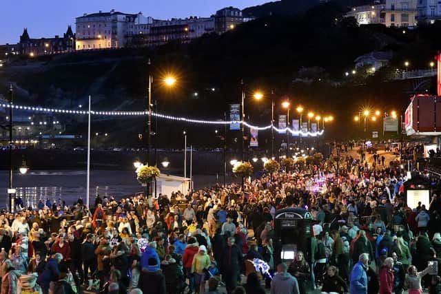 Crowds gather for the Goldwings light parade in 2019.