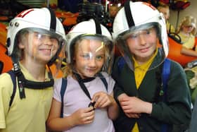 Daniel Field, Katie Lawson and Marian Terry of Lindhead School visit the lifeboat station.