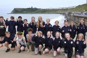 St Martins School leavers prepare for their dip on Scarborough's North Bay and celebrate their future - pic: Richard Ponter