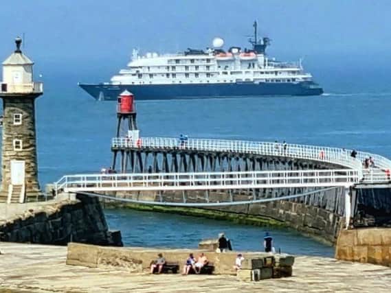 Island Sky cruise ship pictured off Whitby.