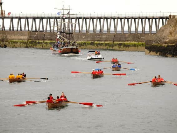 One of the rowing races at Whitby Regatta.
