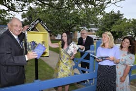 St Augustine's new Little Free Library opens with Consort Norman Murphy and Deputy Mayor Roxanne Murphy , Head Paul Griffin, Andrea Rewcroft who donated the library and School librarian Ruchelle Gomersall...pic Richard Ponter