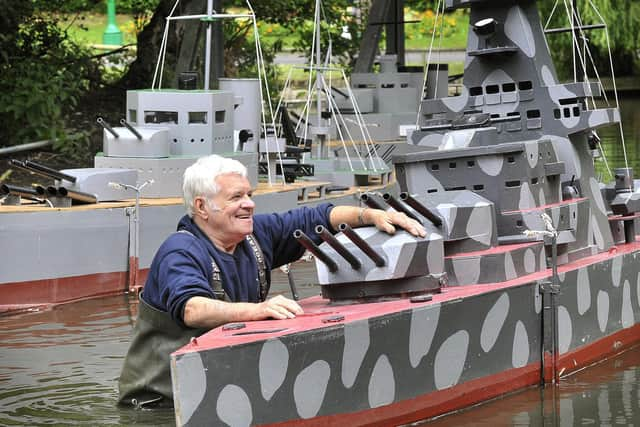 Battleship operator Trevor Frankland working on the big ship at the Peasholm park docking area ahead of the 2021 season.