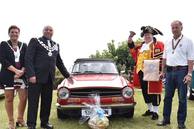 The Mayor and Mayoress of Bridlington with Yorkshire Society town crier David Hinde and one of the organisers. This TR6, owned by Stephen Butter, a member of the East Yorkshire Thoroughbreds Car Club was best in show. Photo courtesy of TCF Photography