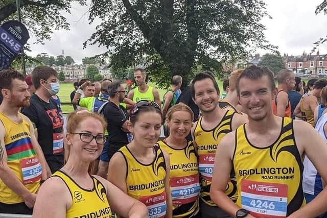 Brid runners at the York 10k, from left, Hayley Croft, Mollie Holehouse, April-Marie Exley, Tom Mullen and Josh Taylor
