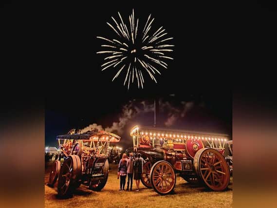 Fireworks light up the night sky at Whitby Traction Engine Rally.