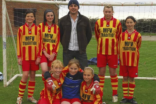 Flamborough Girls: Jaz Stephenson, Lizzie Stadle, Alan Stadler (coach), Lauren Burton, Jessie Shipley, Chloe Hawsworth, Zoie Robson, Kimberley Smith. (DT0740-1A)