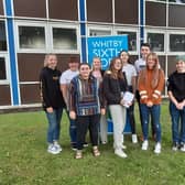 Delighted Whitby Sixth Form A-level students, from left: Rosie Hutt, Hannah Wharrick, Rachael Clarkson, Imogen Wright, Mia Tarnowski, Jasmin Stonehouse, Will Jackson, Abigail Motson and Kate Simpson.
