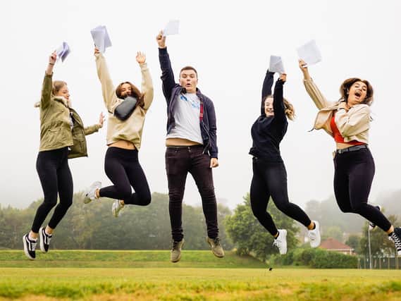 Scarborough Sixth Form College students celebrate receiving their results last year.
