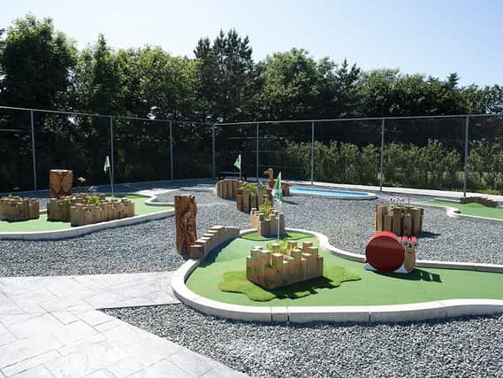 A view of the 10 hole crazy golf course at Northcliffe Holiday Park.