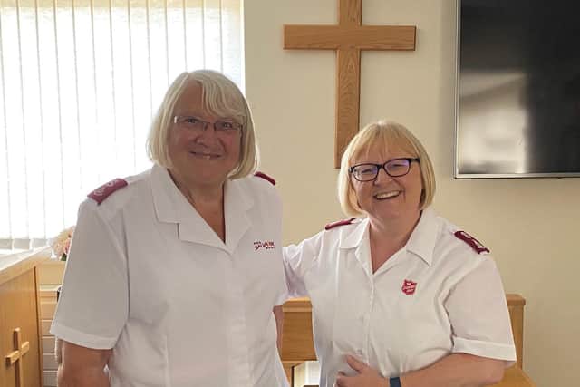 Major Pat Charlesworth (left) is pictured with The Salvation Army’s Yorkshire North and Tees Divisional Commander Lieut-Colonel Jane Cowell (right).