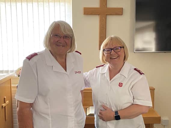 Major Pat Charlesworth (left) is pictured with The Salvation Army’s Yorkshire North and Tees Divisional Commander Lieut-Colonel Jane Cowell (right).