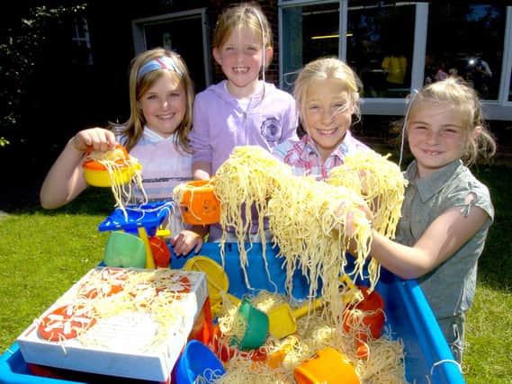 Having fun with spaghetti at the Interactive summer fun day at Eskdale.